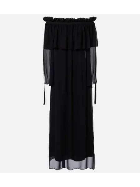 Rochie maxi Nina Ricci de mătase transparente de costum negru