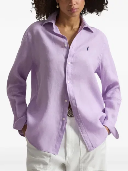 Cămașă Polo Ralph Lauren cu decolteu rotund violet