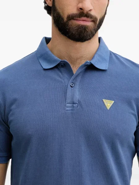 Tricou polo Guess cu autograf albastru