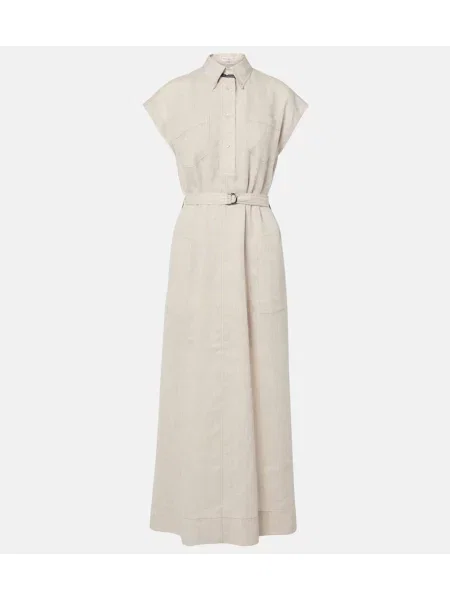 Lniana maksi sukienka maxi Brunello Cucinelli garniturowa beżowa