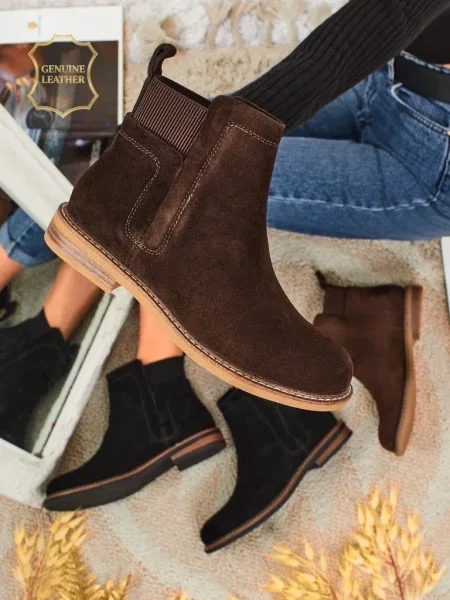 Semišové zkrácené polokozačky Resti hnědé