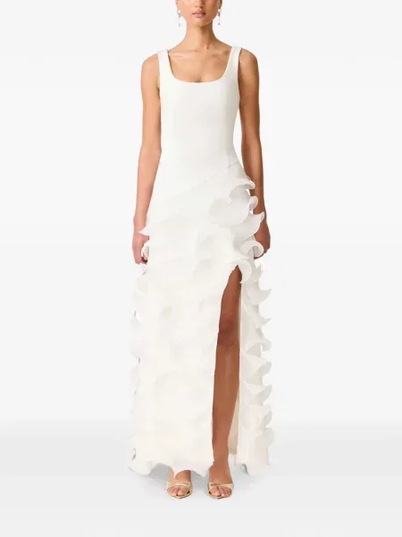 Rochie maxi Elliatt cu volane alb