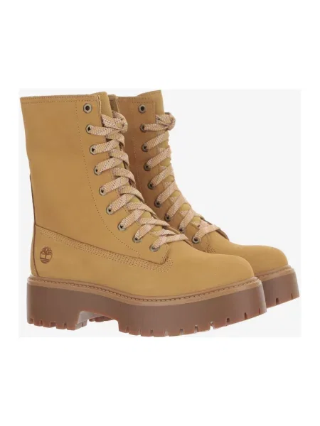 Botki Timberland skórzane na platformie w miejskim stylu brązowe