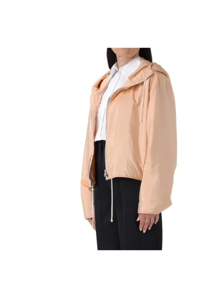 Jedwabna kurtka Jil Sander z kapturem różowa