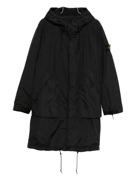 Palton Stone Island cu glugă cu strasuri negru