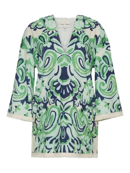 Sukienka mini Cara Cara z kapturem z nadrukiem z wzorem paisley zielona