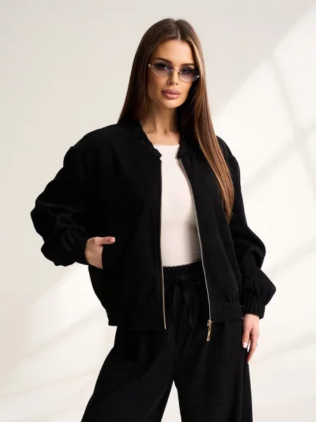 Бомбер ISSA Plus вельвет чорний