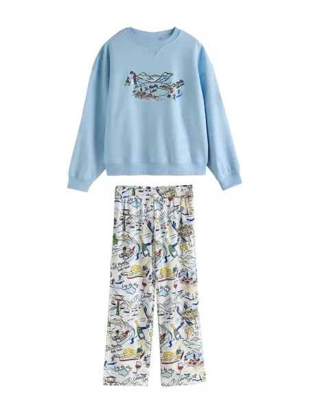 Next Pijama albastru deschis / galben deschis / rubiniu alb