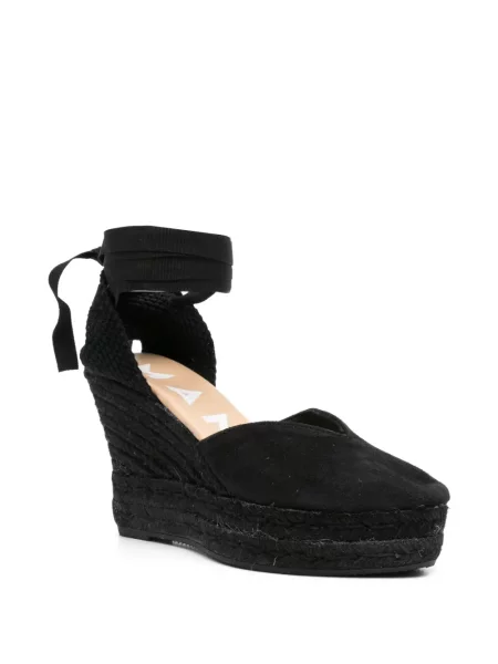 Espadrile Manebi din piele de căprioară cu pană negru
