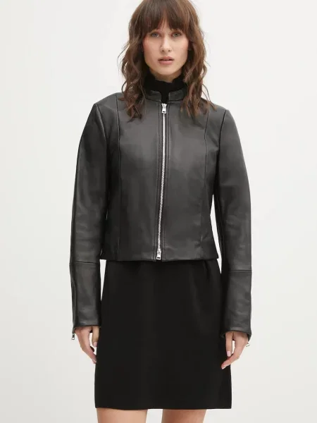 Usnjena jakna HUGO Lasari črna