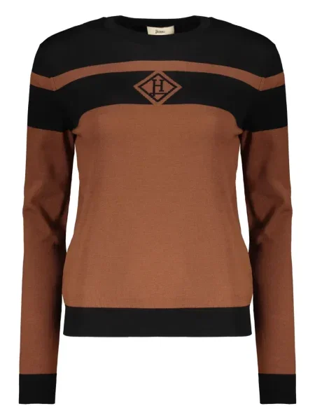 Pulover Herno cu broderie cu dungi maro