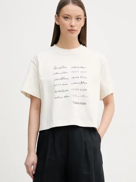 Obrezano majica Calvin Klein bež