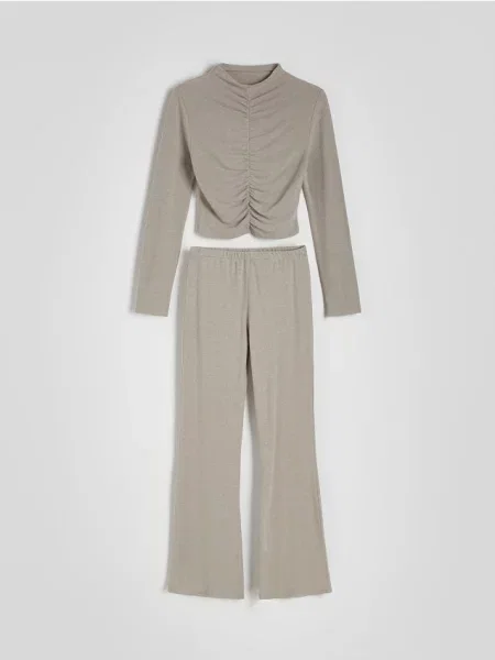 Reserved Dwuczęściowa piżama z dodatkiem brązowy