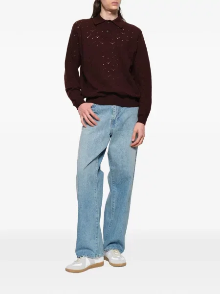 Tricou polo Vowels de lână roșu