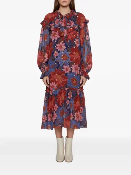 Rochie midi Farm Rio cu model floral cu imagine albastru