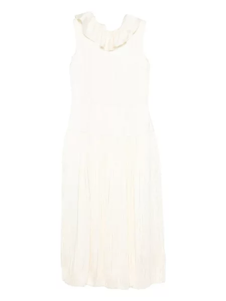 Rochie Jil Sander cu volane plisată de costum alb