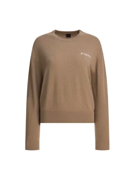 Sweter Pinko z kaszmiru z logo beżowy