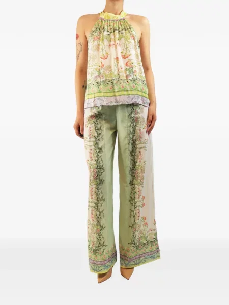 Φλοράλ παντελόνι Alice + Olivia με σχέδιο με halter λαιμόκοψη πράσινο
