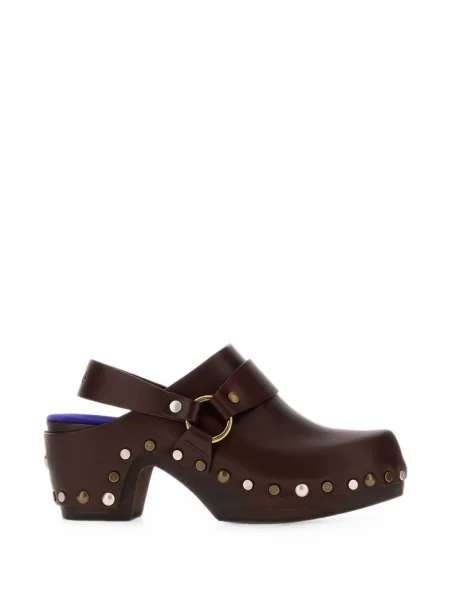 Saboți Chloé din piele cu tepi maro