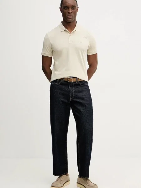 Однотонное поло Boss Green бежевое