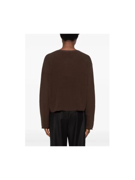 Sweter Low Classic w paski klasyczny z paskiem brązowy