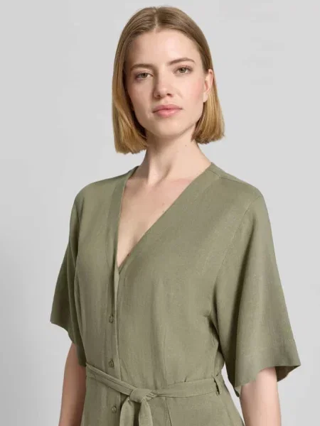 Sukienka lniana o kroju regular fit z dekoltem w serek model VIVA' Selected Femme