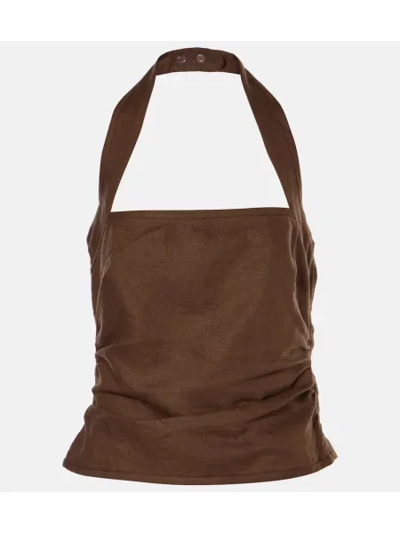 Lniany top Sir. z dekoltem halter brązowy