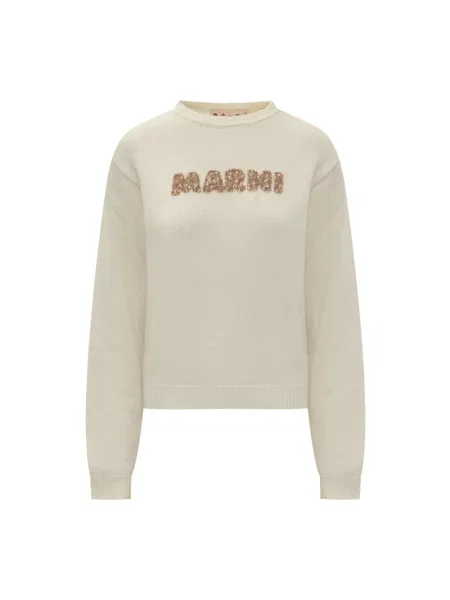 Sweter Marni wełniany z logo biały