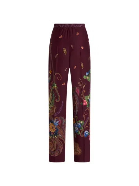 Pantaloni Etro de mătase cu model floral cu imagine roșu