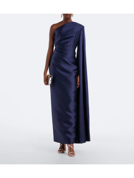 Rochie Solace London din satin cu un umăr gol albastru