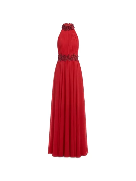 Rochie maxi Saiid Kobeisy cu model floral de costum roșu