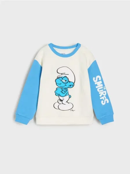 Sinsay Mikina typu crewneck The Smurfs krémová
