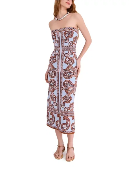 Μίντι φόρεμα Cara Cara με σχέδιο paisley στράπλες μπλε