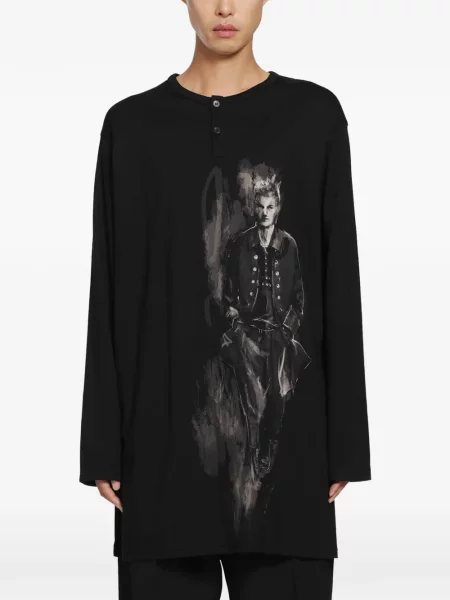 Lung tricou Yohji Yamamoto cu imagine negru