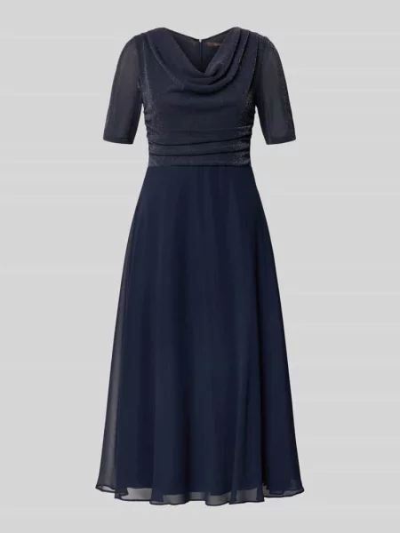 Sukienka koktajlowa fit and flare z lejącym dekoltem Vera Mont granatowa