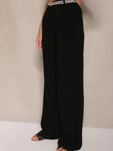 Pantaloni largi cu talie înaltă din in și Apoises negri
