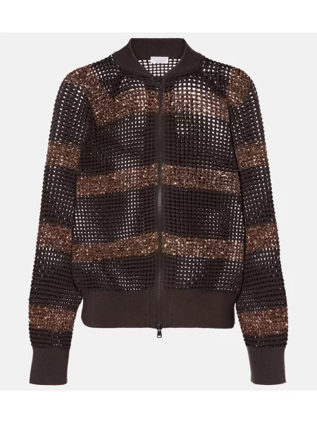 Dzianinowy kardigan Brunello Cucinelli brązowy