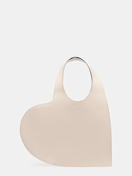 Geanta de piele Coperni din piele cu motiv cu inimi bej