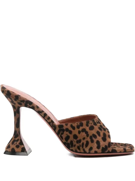 Sandale Amina Muaddi s leopard uzorkom sa kvadratnim vrhom smeđa