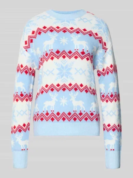 Sweter z dzianiny o kroju relaxed fit z elastycznej mieszanki materiałów Christian Berg Woman błękitny