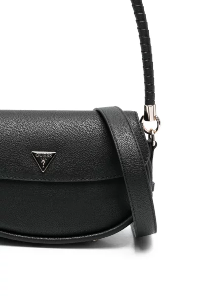 Кожена шопинг чанта Guess с автограф черно