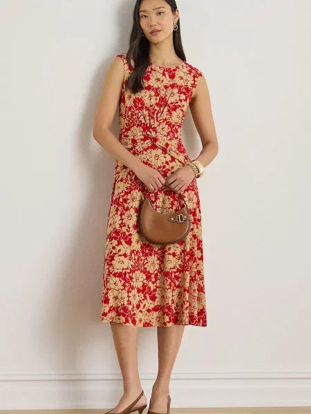 Lauren Ralph Lauren Sukienka rozkloszowana czerwona