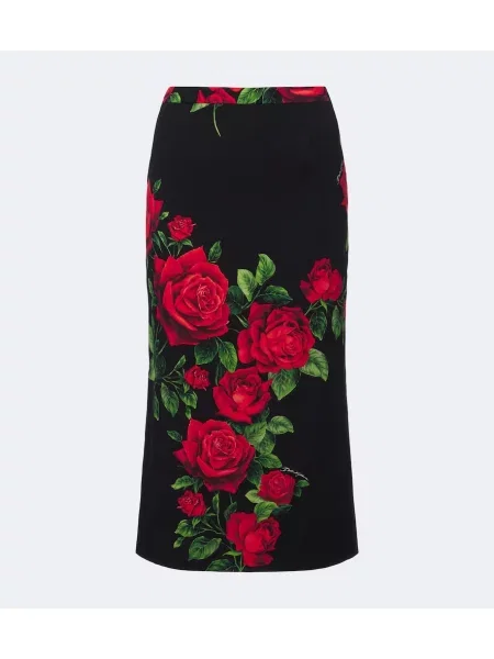 Fustă tip creion Dolce&gabbana de mătase cu model floral negru