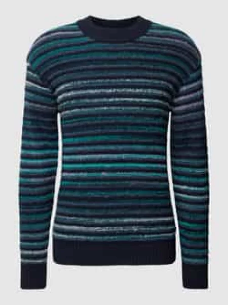 Sweter z dzianiny w paski Boss Orange niebieski