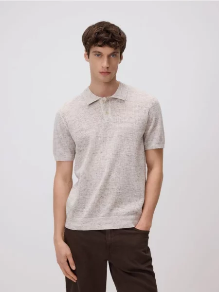 Reserved Strukturalny sweter polo beżowy