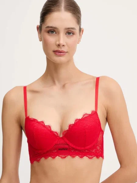 Сутиен HUGO от дантела с изчистен дизайн черно