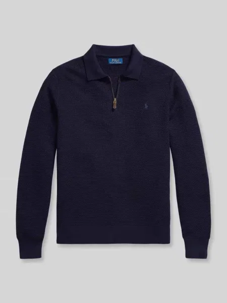 Sweter z wełny z kołnierzem zapinanym Polo Ralph Lauren granatowy