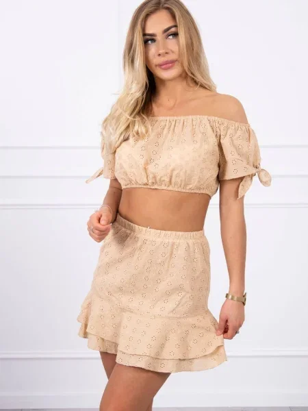 Fustă Kesi cu broderie bej