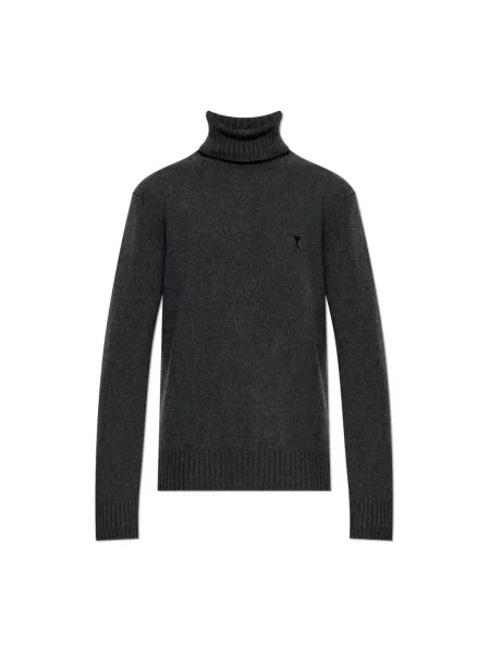 Sweter z golfem Ami Paris z kaszmiru do golfa szary
