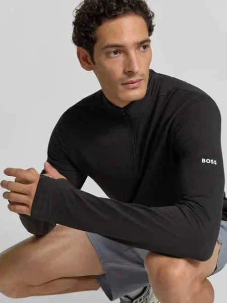 Bluza o kroju regular fit ze stójką model SW_Active QZ' Boss Green czarna